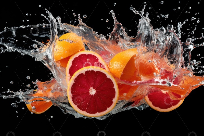 高清大图下载【趣麦麦图】水花飞溅的橙子特写