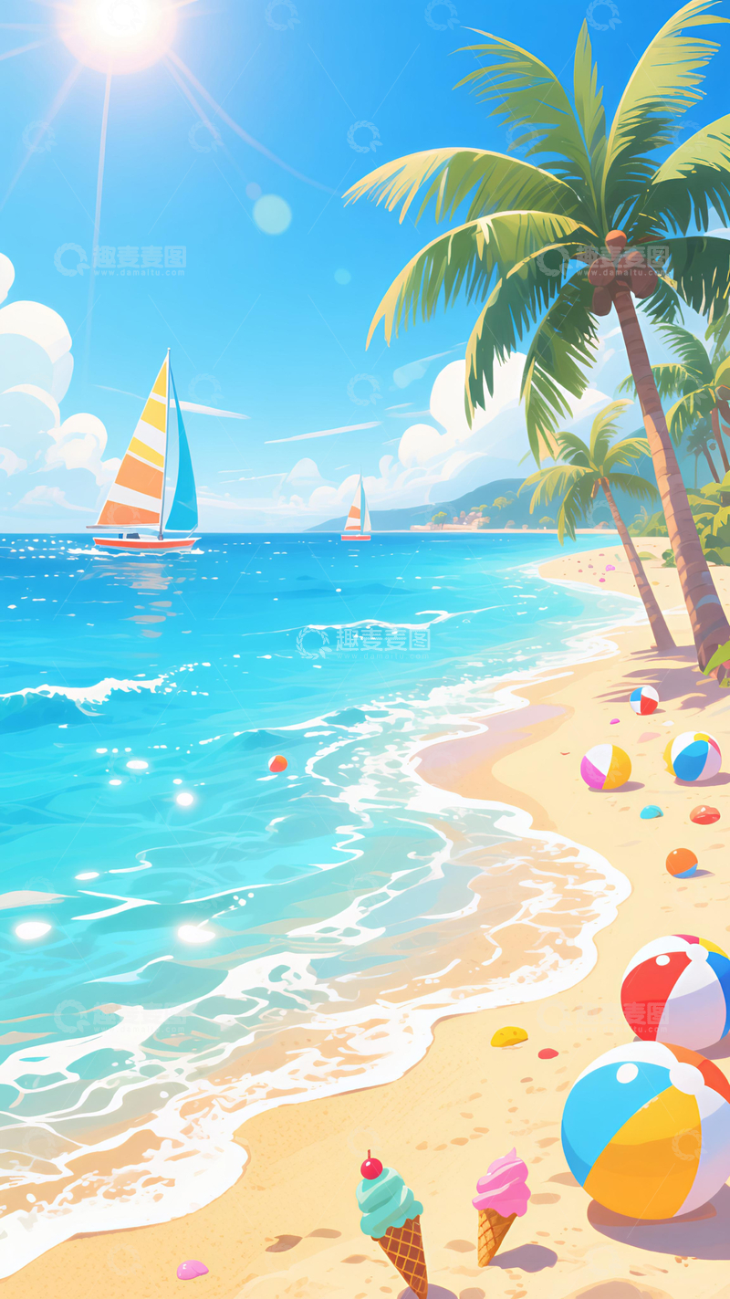 高清大图下载【趣麦麦图】活力海滩冰淇淋
