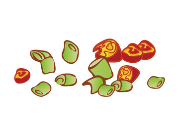 手绘葱和辣椒作料