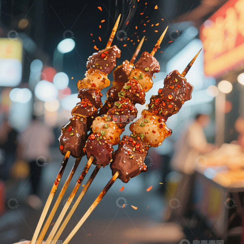 高清大图下载【趣麦麦图】烟火烧烤肉串1
