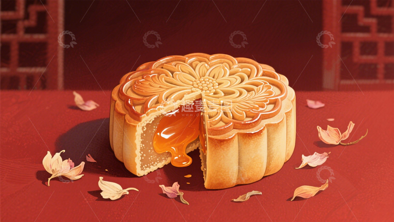 高清大图下载【趣麦麦图】流心月饼插画2