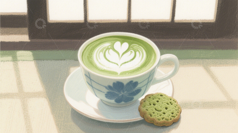 高清大图下载【趣麦麦图】抹茶饮品插画2