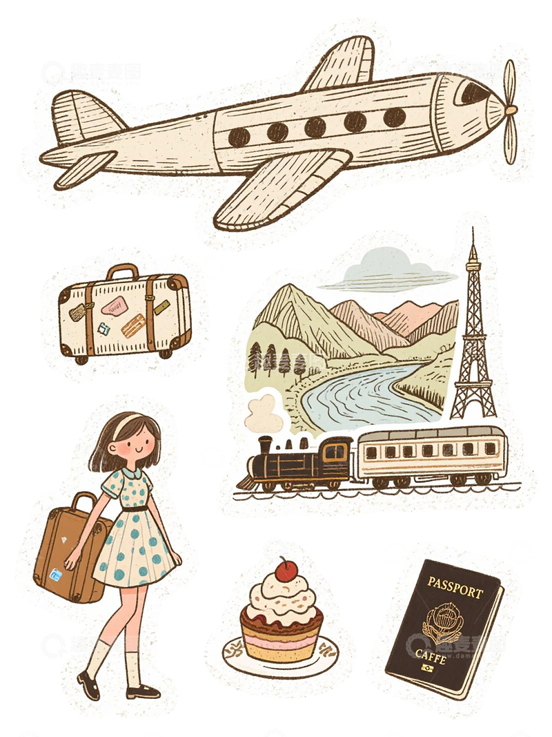 旅行旅游卡通素材贴纸