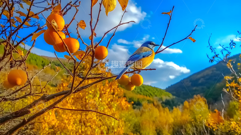 秋天站在枝头上的小鸟