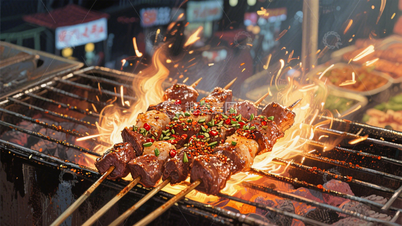 高清大图下载【趣麦麦图】烟火烧烤肉串2