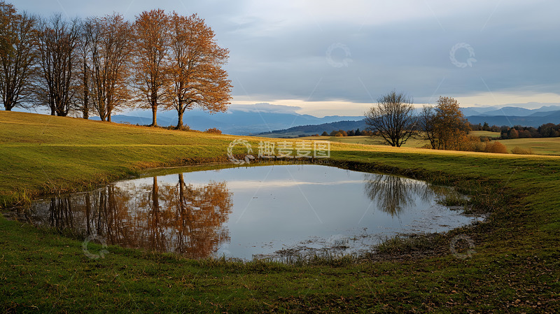 高清大图下载【趣麦麦图】-秋冬文艺风水塘树木摄影