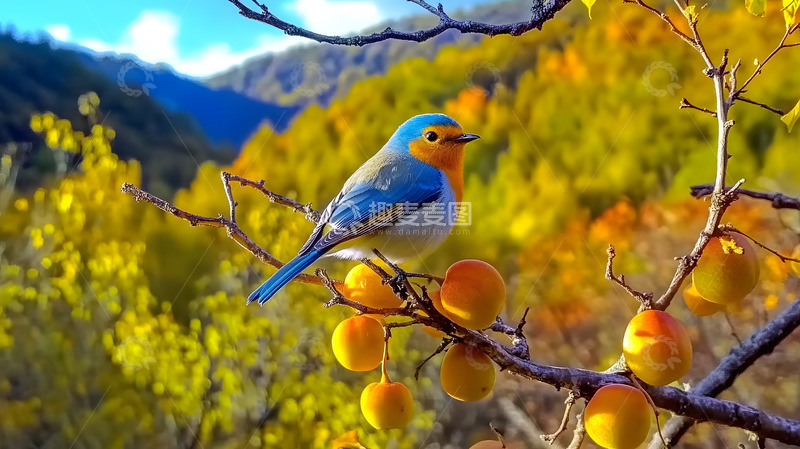 高清大图下载【趣麦麦图】秋天站在枝头上的小鸟1