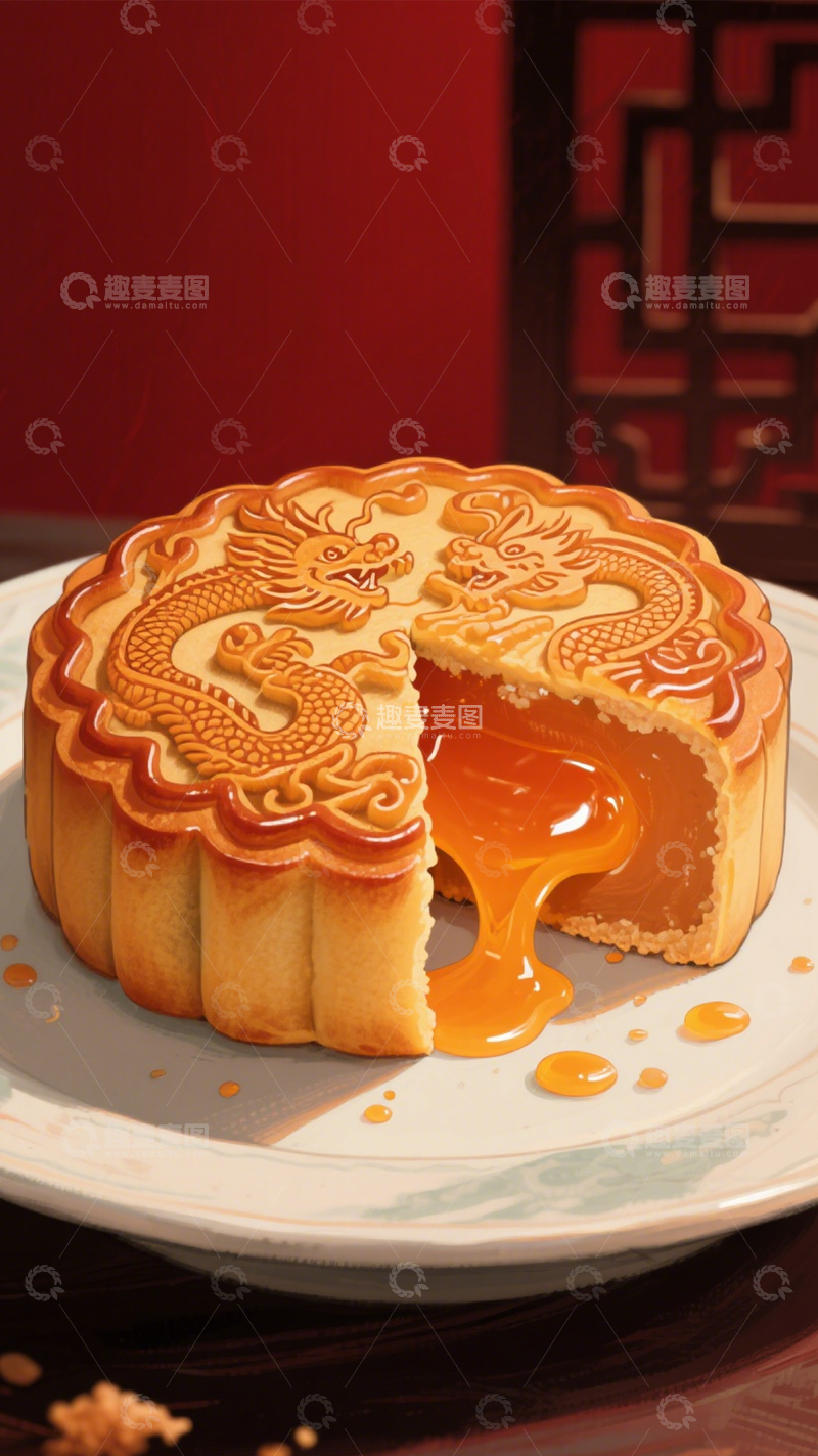 高清大图下载【趣麦麦图】流心月饼插画4