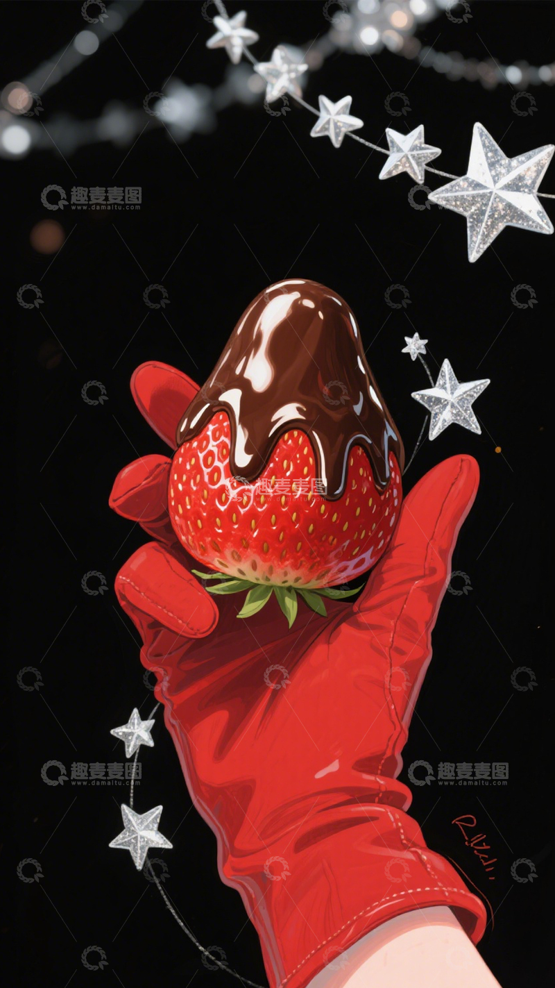 高清大图下载【趣麦麦图】巧克力草莓插画4
