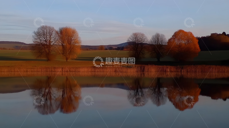 高清大图下载【趣麦麦图】秋冬文艺风水塘树木摄影1