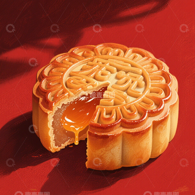 高清大图下载【趣麦麦图】流心月饼插画1