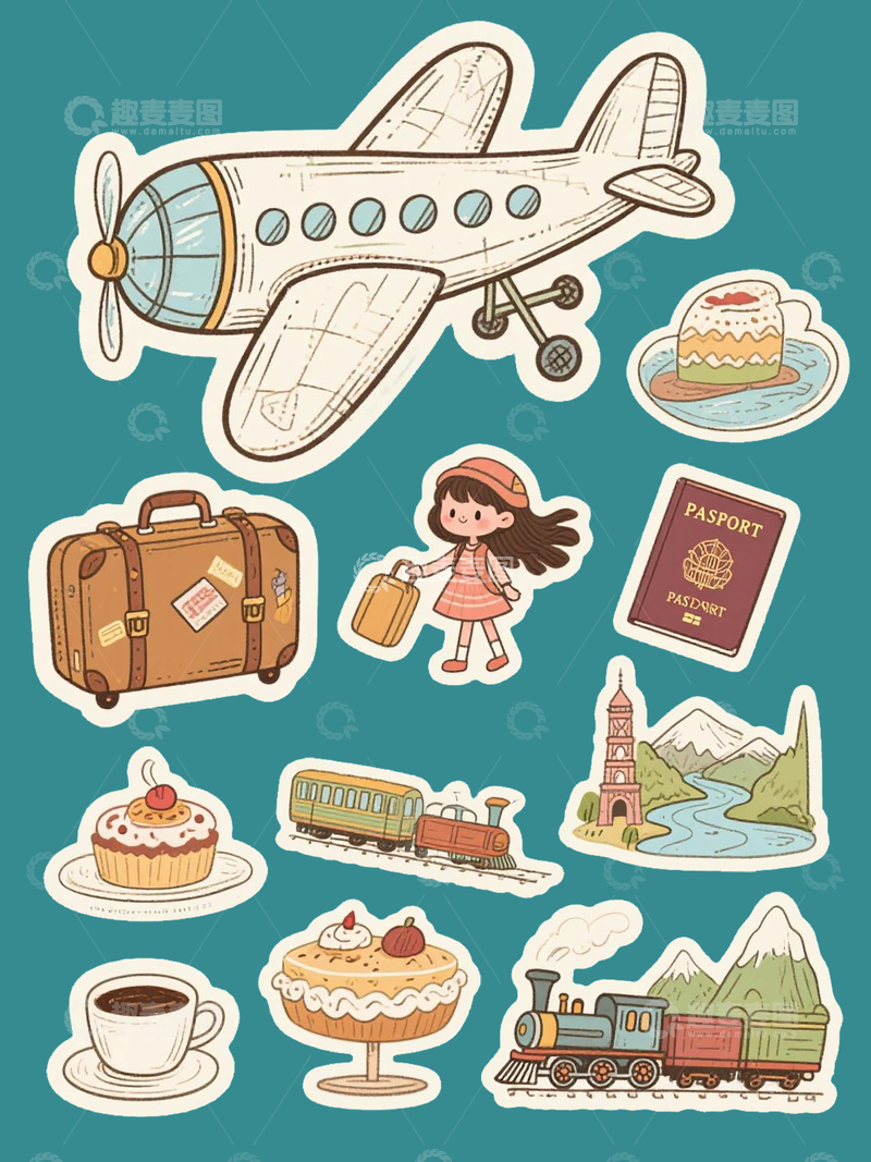 旅行旅游卡通素材贴纸1