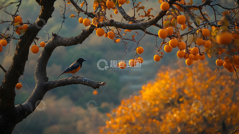 高清大图下载【趣麦麦图】秋天站在枝头上的小鸟3