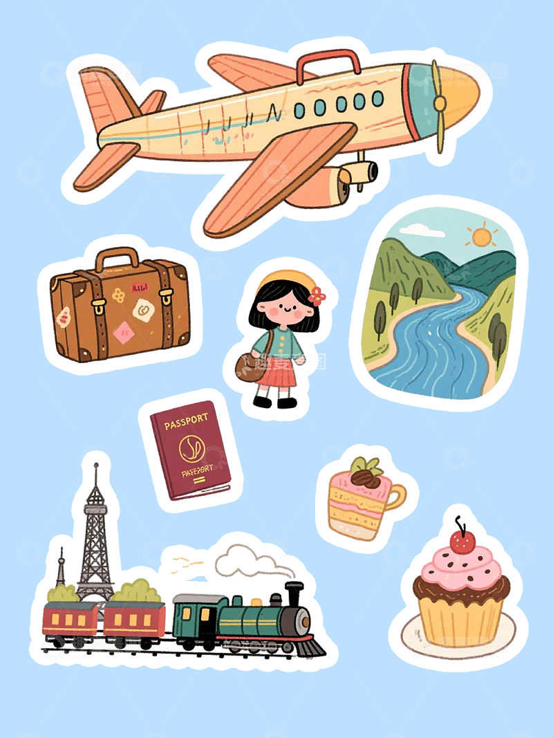 旅行旅游卡通素材贴纸2
