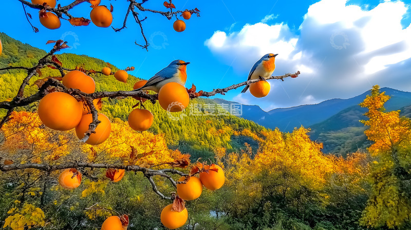 高清大图下载【趣麦麦图】秋天站在枝头上的小鸟2