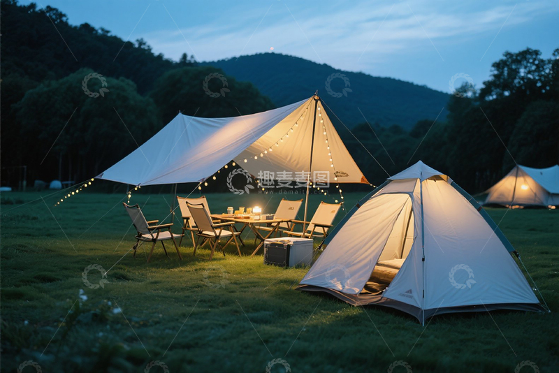 高清大图下载【趣麦麦图】夜间露营，氛围感