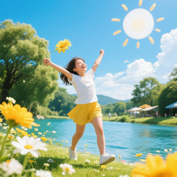 小女孩 拥抱阳光