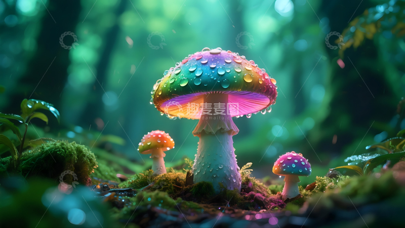 高清大图下载【趣麦麦图】森林七彩蘑菇摄影图