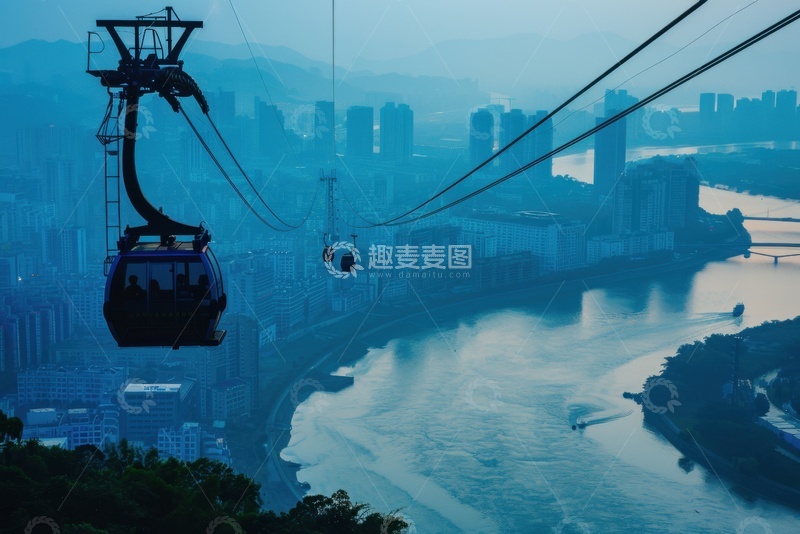 高清大图下载【趣麦麦图】城市里的观景缆车