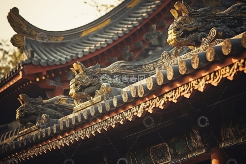 高清大图下载【趣麦麦图】中式古建筑屋顶特写