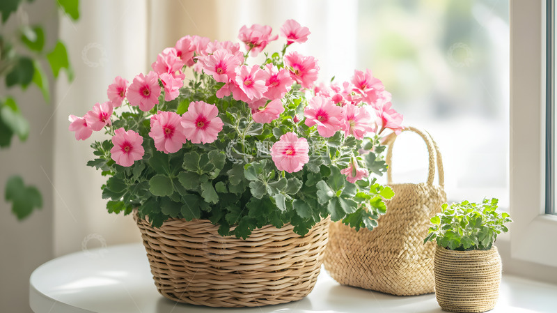 高清大图下载【趣麦麦图】草编篮子与鲜花