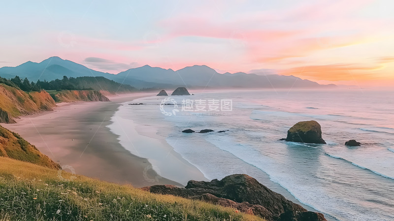 高清大图下载【趣麦麦图】傍晚的山海美景1