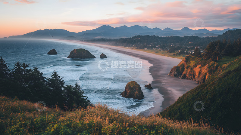 高清大图下载【趣麦麦图】傍晚的山海美景