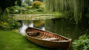 夏天的荷塘与小木船
