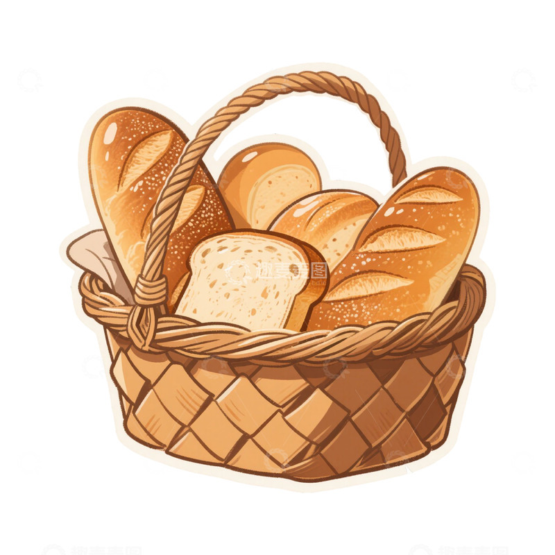 高清大图下载【趣麦麦图】手绘面包篮免扣素材