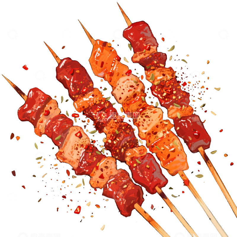 高清大图下载【趣麦麦图】手绘烧烤串免扣素材