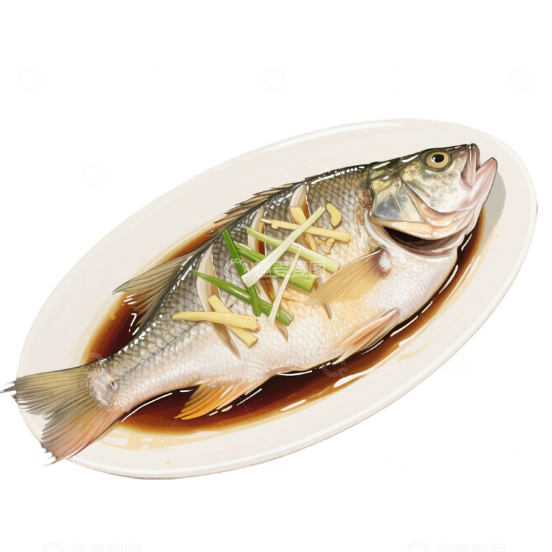 高清大图下载【趣麦麦图】手绘清蒸鱼免扣素材