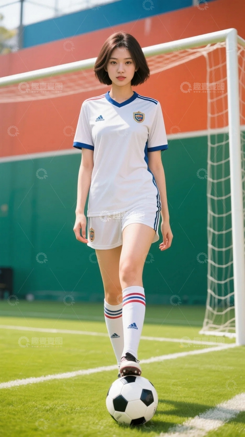 高清大图下载【趣麦麦图】绿茵场上的足球少女2