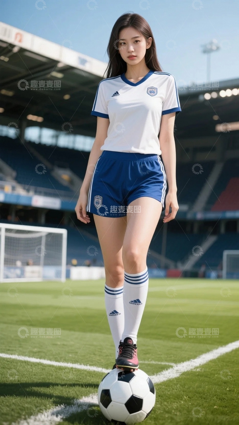 高清大图下载【趣麦麦图】绿茵场上的足球少女