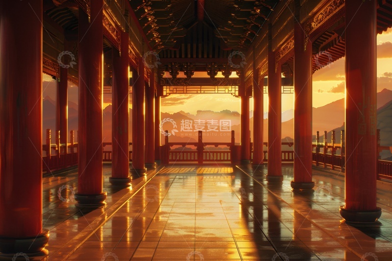 高清大图下载【趣麦麦图】中式古建回廊建筑
