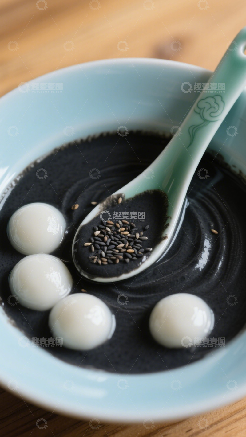 高清大图下载【趣麦麦图】中式黑芝麻汤圆4