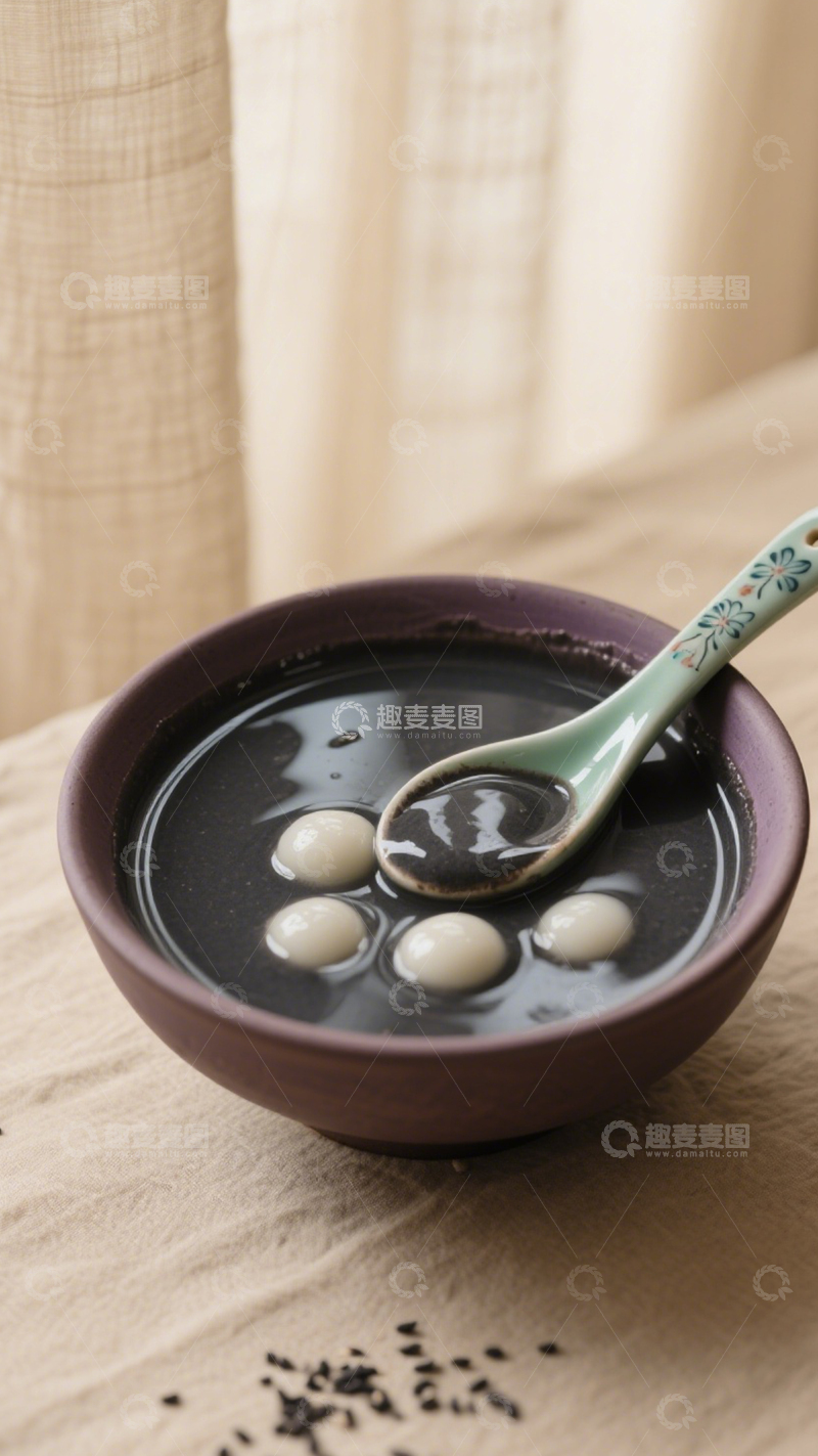 高清大图下载【趣麦麦图】中式黑芝麻汤圆3