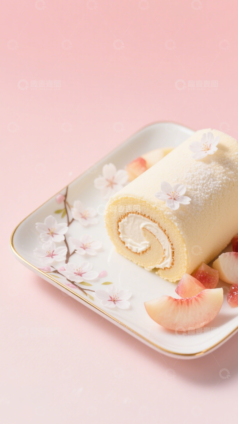 高清大图下载【趣麦麦图】桃子奶油蛋糕卷3