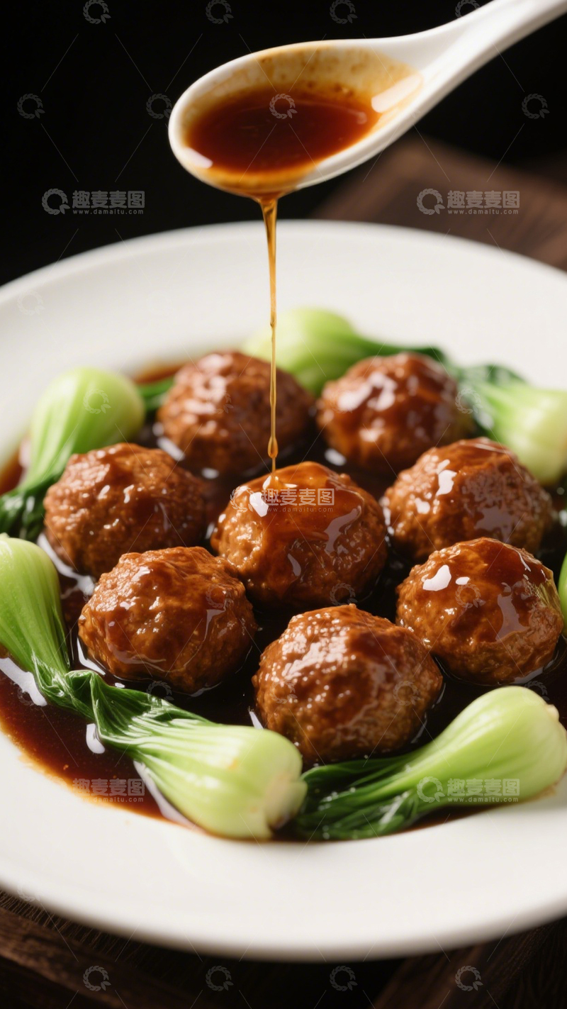 高清大图下载【趣麦麦图】酱汁红烧狮子头1