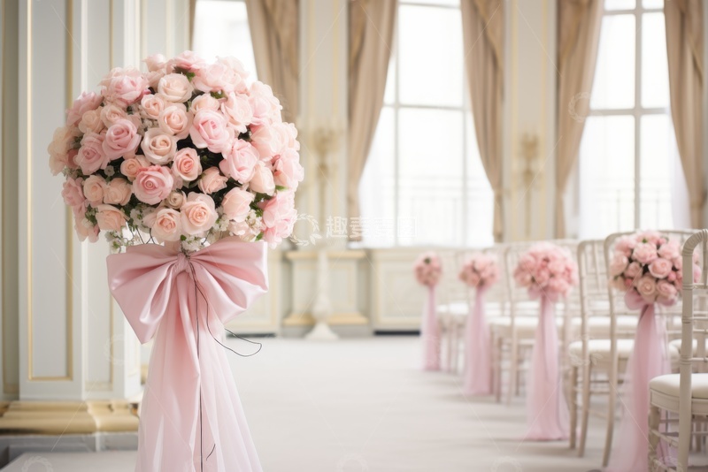高清大图下载【趣麦麦图】粉色鲜花布置的西式婚礼