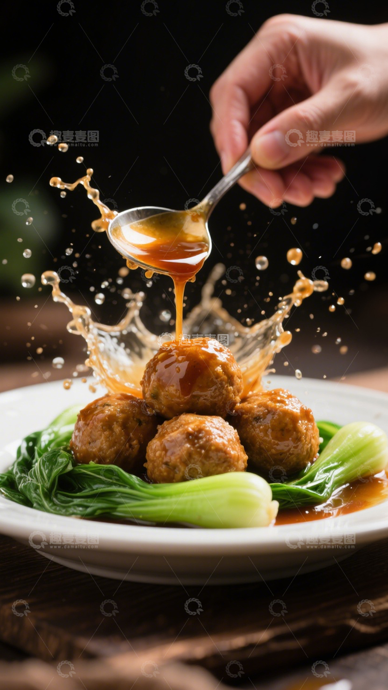 高清大图下载【趣麦麦图】酱汁红烧狮子头2