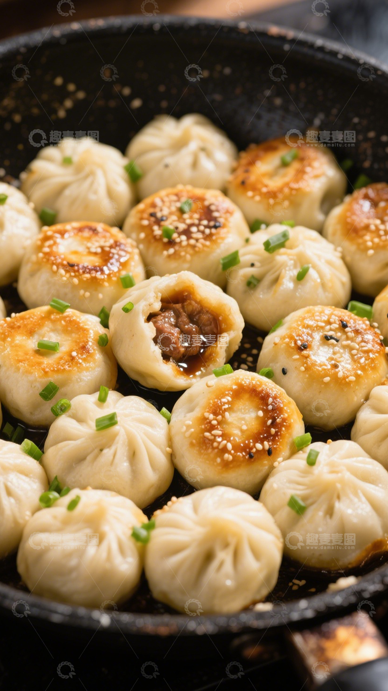 高清大图下载【趣麦麦图】香脆肉馅生煎包2
