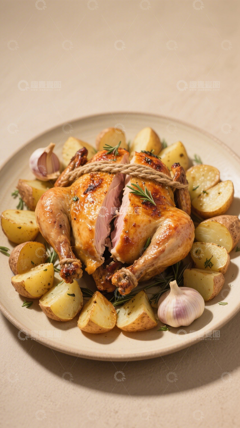 高清大图下载【趣麦麦图】迷迭香烤鸡配土豆2