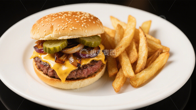高清大图下载【趣麦麦图】经典芝士牛肉汉堡3