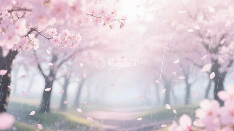 高清大图下载【趣麦麦图】粉樱落雨春之景3