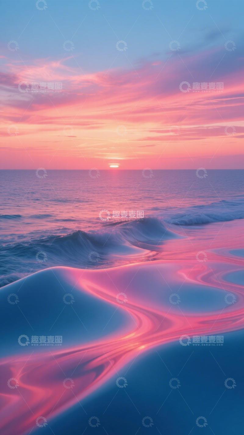 高清大图下载【趣麦麦图】粉紫晚霞海景3