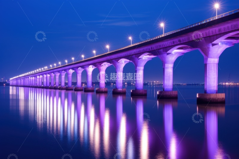高清大图下载【趣麦麦图】紫色灯光照耀的跨江大桥