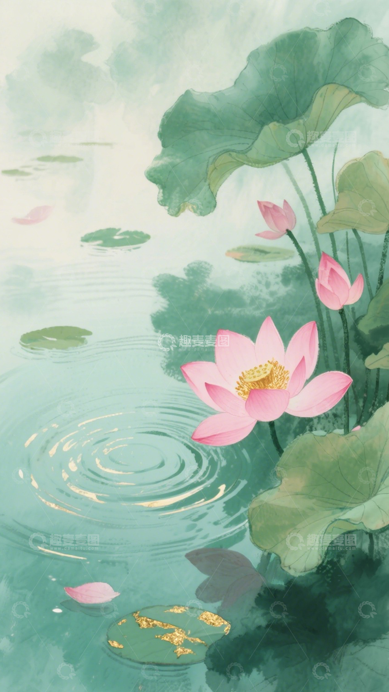 高清大图下载【趣麦麦图】水墨荷花雅韵1