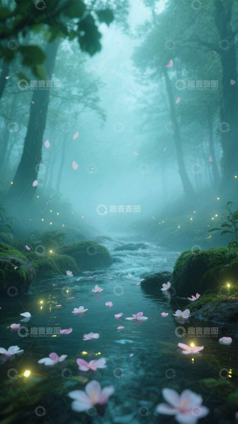 高清大图下载【趣麦麦图】萤火森林溪流景1