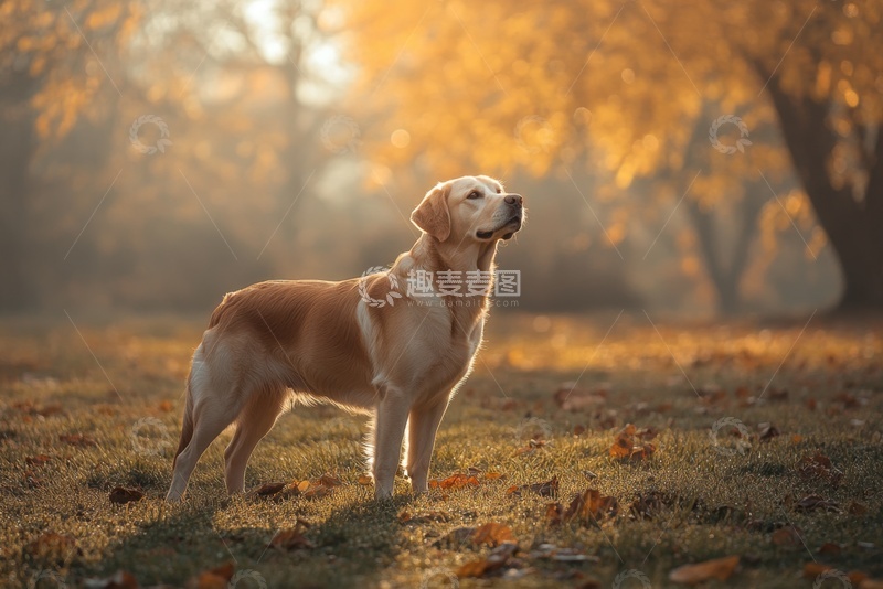 高清大图下载【趣麦麦图】 秋季公园里散步的金毛