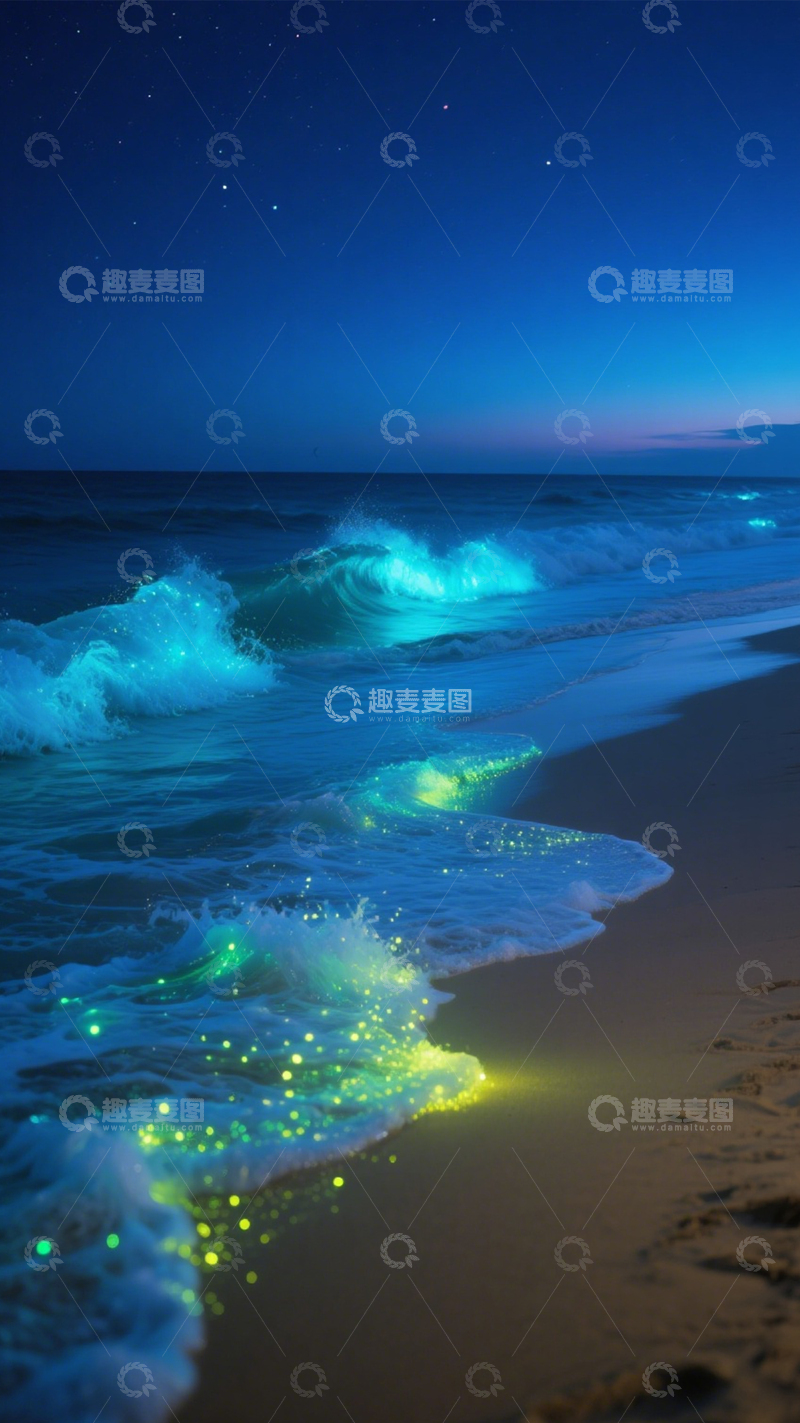 高清大图下载【趣麦麦图】荧光海滩梦幻夜2